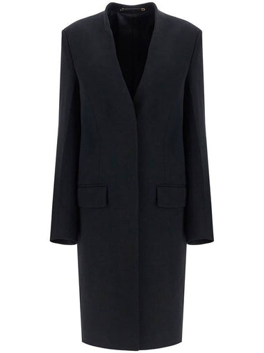 black high collar wide coat in viscose and wool - TOTEME - BALAAN 1