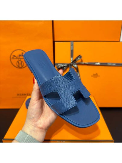 Women's Oran Sandals Calfskin Blue Navy - HERMES - BALAAN 2