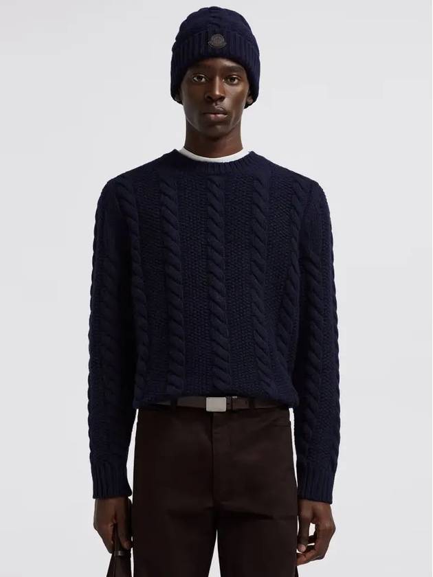 Logo Patch Cable Knit Top Dark Blue - MONCLER - BALAAN 3