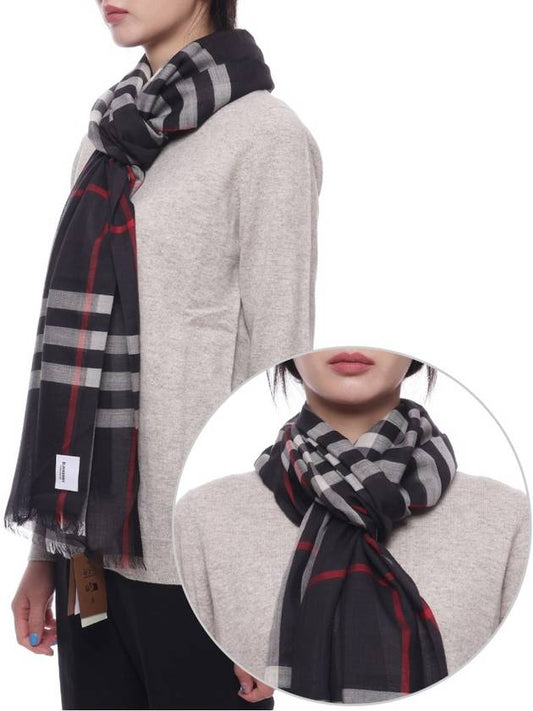 Checkered Wool Silk Scarf Navy - BURBERRY - BALAAN 2