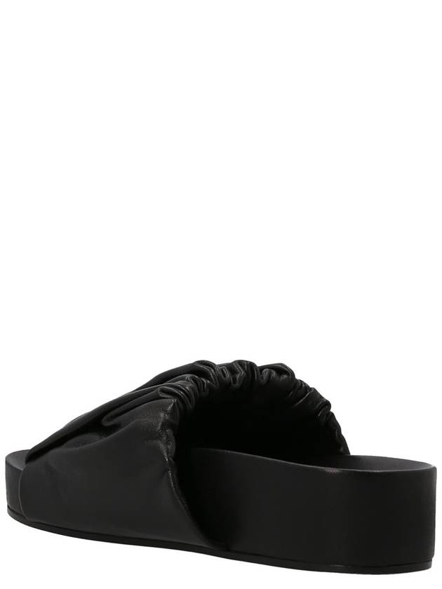 Pleated Padded Leather Slippers Black - JIL SANDER - BALAAN 3