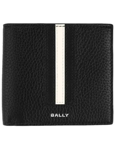 Striped Leather Half Wallet Black - BALLY - BALAAN 1