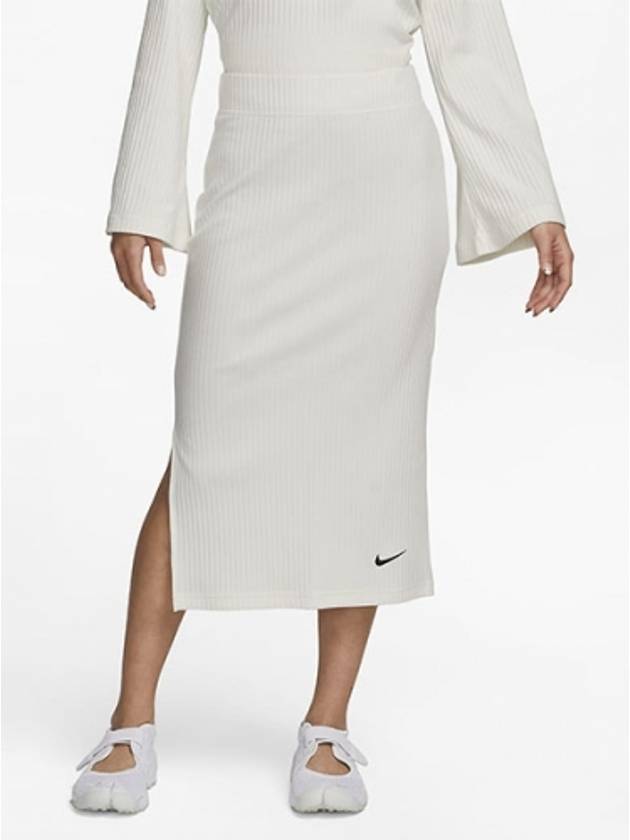 01 DV7957 133 Women s High Waist Ribbed Jersey Skirt White - NIKE - BALAAN 1