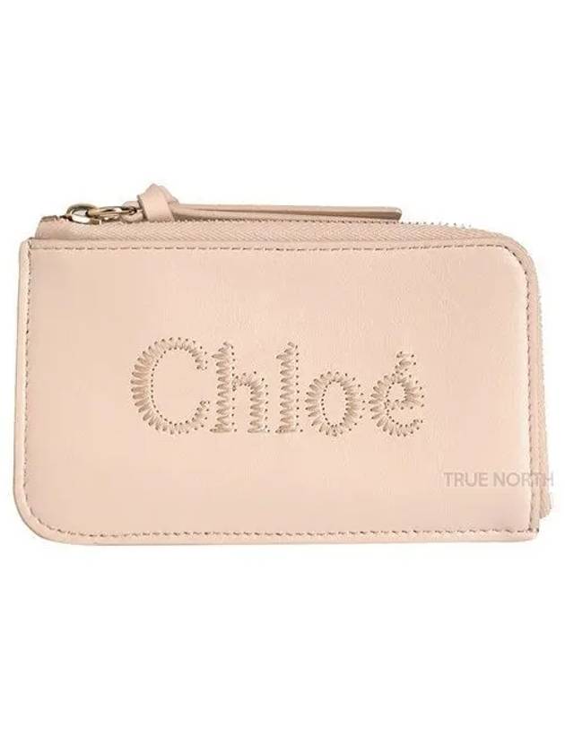 Embroidered Logo Shiny Calf Skin Zipper Card Wallet Pink - CHLOE - BALAAN 2