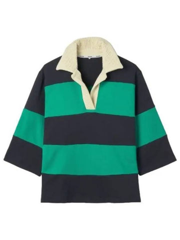Big collar striped t shirt fun green dark blue long sleeve - SUNNEI - BALAAN 1