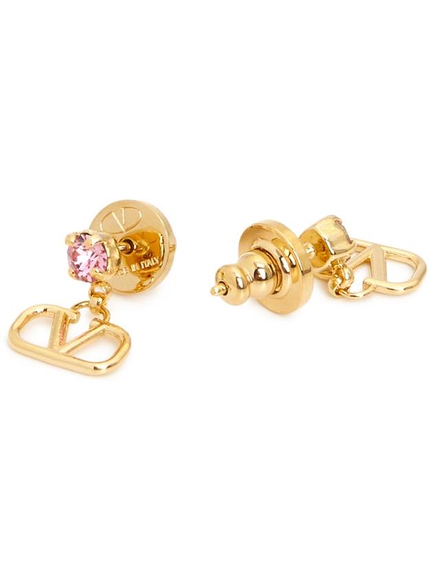 V Logo Signature Metal Rhinestone Earrings Pink Gold - VALENTINO - BALAAN 7