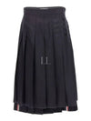 4 Bar Logo Plain Weave Wool Pleated Skirt Navy - THOM BROWNE - BALAAN 2