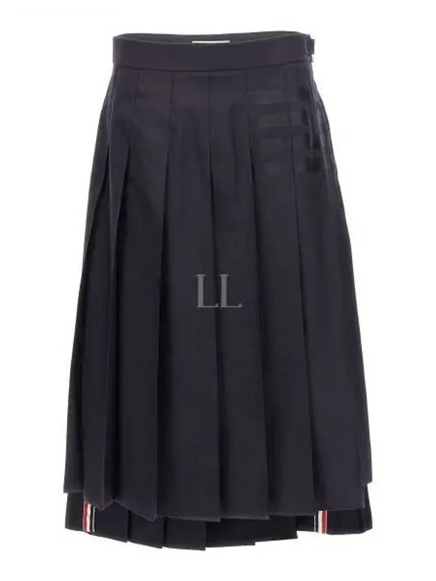 4 Bar Logo Plain Weave Wool Pleated Skirt Navy - THOM BROWNE - BALAAN 2