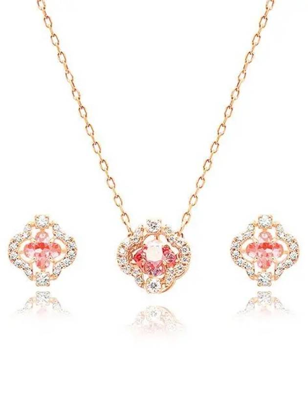 Una Sparkling Dance Clover Earrings Necklace Set Pink Rose Gold - SWAROVSKI - BALAAN 2