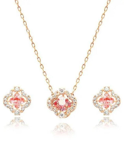 Una Sparkling Dance Clover Earrings Necklace Set Pink Rose Gold - SWAROVSKI - BALAAN 2