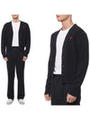 Red Heart Logo Merino Wool Cardigan Black - AMI - BALAAN 3