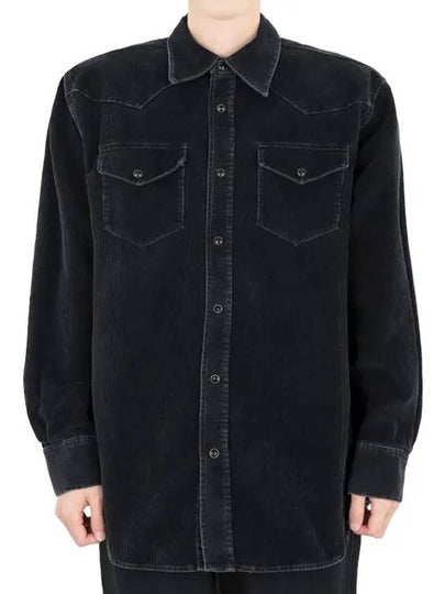 Corduroy Button Up Long Sleeve Shirt Black - ACNE STUDIOS - BALAAN 2