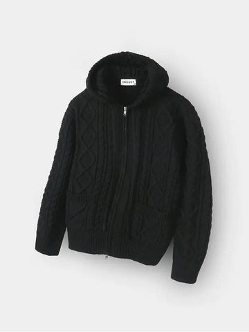 Two way cable hood zip up knit black - INDUST - BALAAN 1