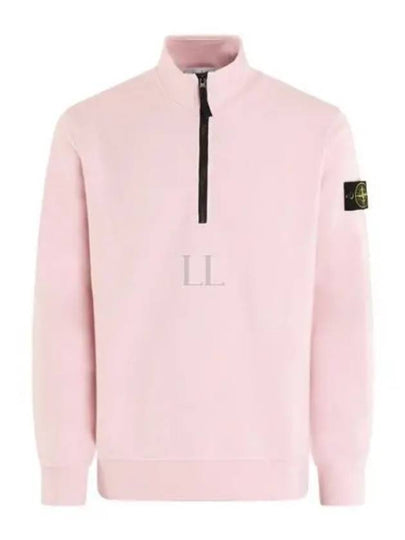 Logo Badge Half Zipper Cotton Fleece Knit Top Pink - STONE ISLAND - BALAAN 2