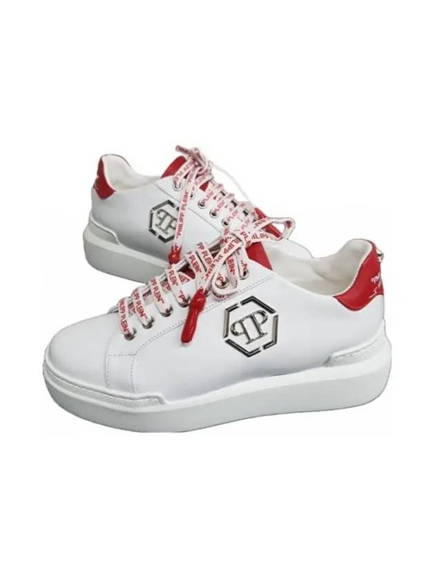 Red Heel Tab Leather Low Top Sneakers White - PHILIPP PLEIN - BALAAN 3