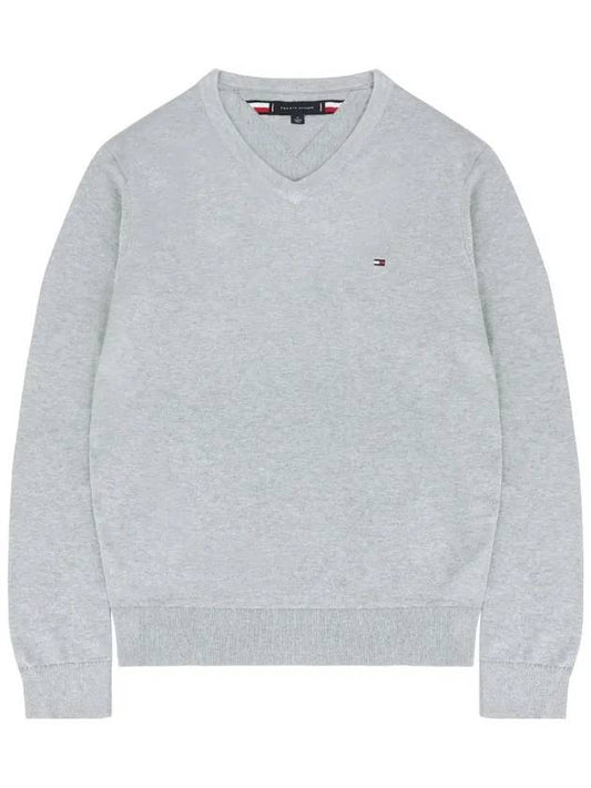 Essential Basic Vneck Knit Sweater Gray Heather - TOMMY HILFIGER - BALAAN 1