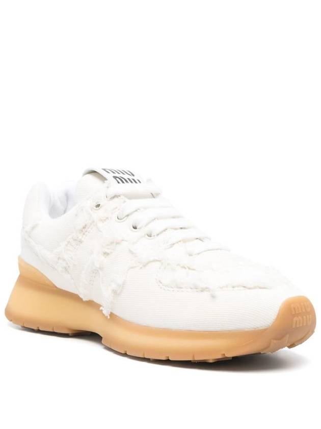 Cotton Denim Low Top Sneakers White - MIU MIU - BALAAN 3