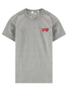 Red Double Heart Wappen Short Sleeve T-Shirt Grey - COMME DES GARCONS - BALAAN 2