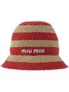 Logo Striped Woven Fabric Bucket Hat Red Beige - MIU MIU - BALAAN 3