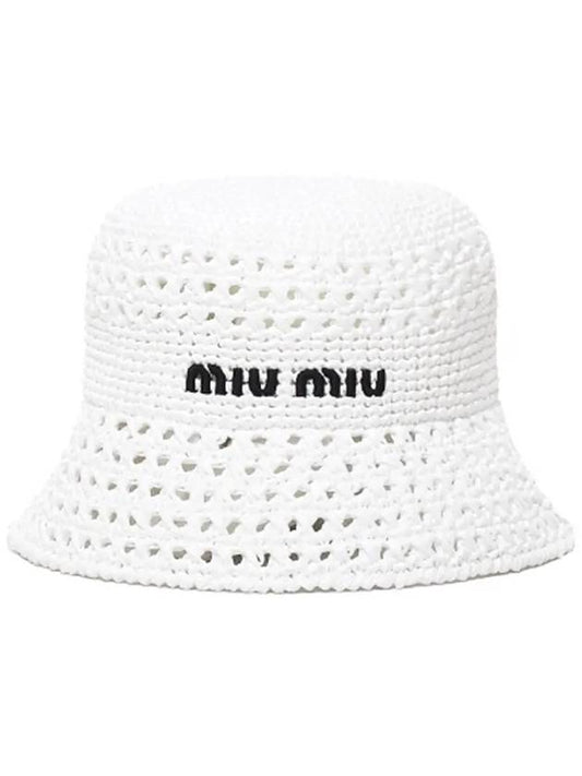 Women's Viscose Raffia Bucket Hat White - MIU MIU - BALAAN 2
