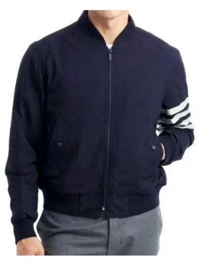 Diagonal Striped Knit Rib Blouson Bomber Jacket Navy - THOM BROWNE - BALAAN 2