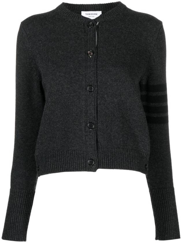 Striped Detail Wool Cardigan Dark Grey - THOM BROWNE - BALAAN 1