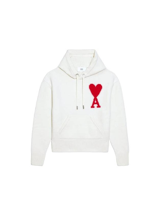 Big Heart Logo Wool Hoodie White - AMI - BALAAN 1