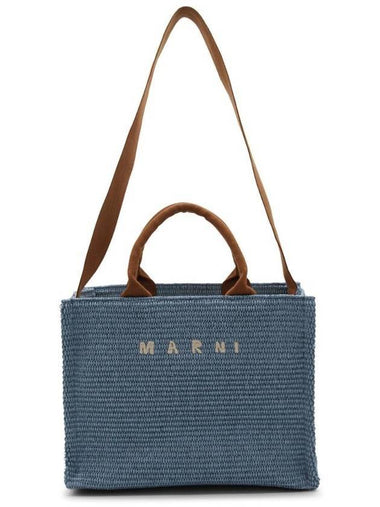 East West Small Raffia Tote Bag Blue - MARNI - BALAAN 1