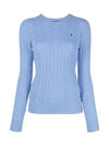 Pony Embroidered Logo Cable Knit Top Light Blue - POLO RALPH LAUREN - BALAAN 2