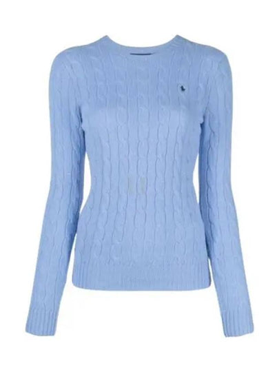 Pony Embroidered Logo Cable Knit Top Light Blue - POLO RALPH LAUREN - BALAAN 2