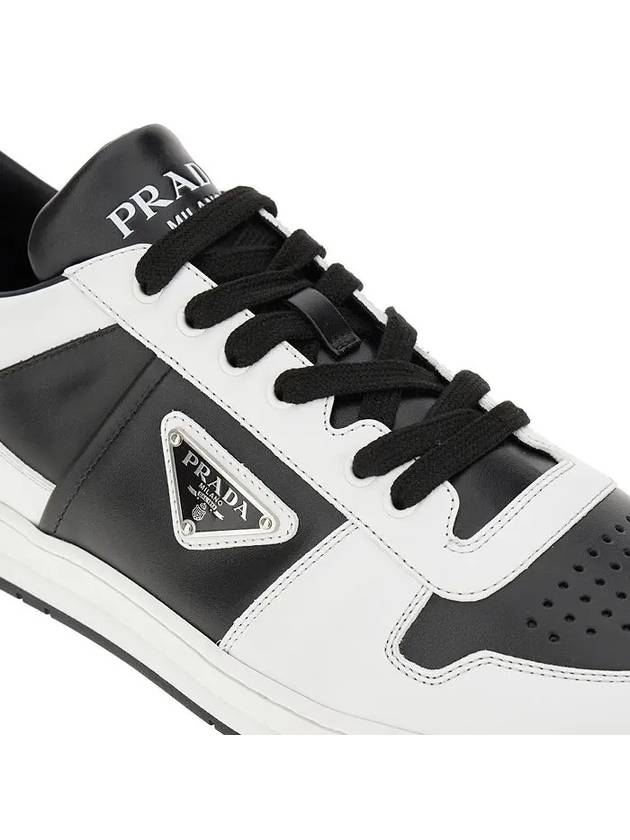 Men's Downtown Triangle Logo Leather Low Top Sneakers Black White - PRADA - BALAAN 9