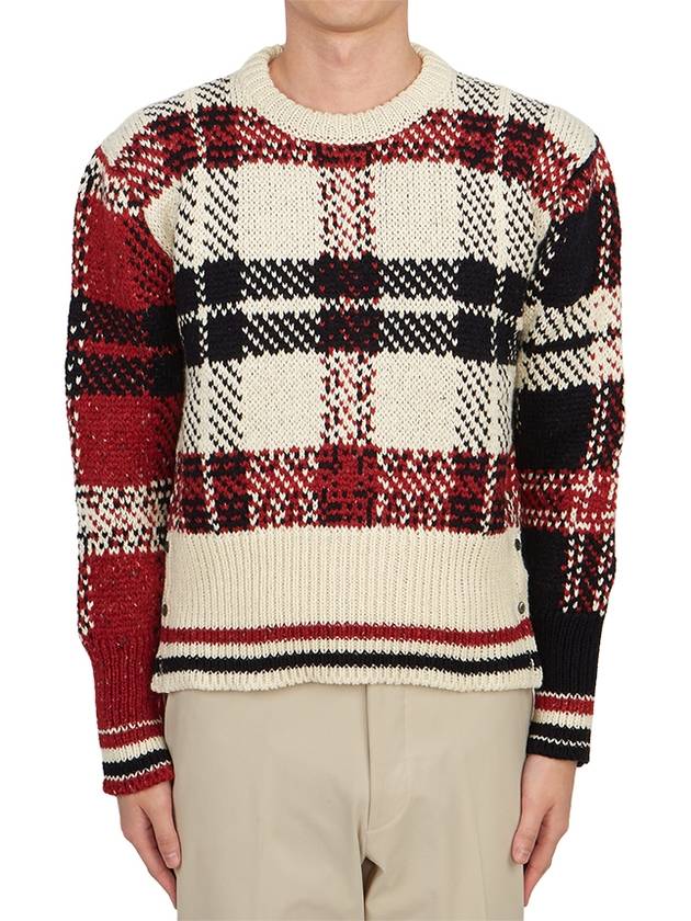 Tartan Check Jacquard Wool Mohair Knit Top Red Beige - THOM BROWNE - BALAAN 2