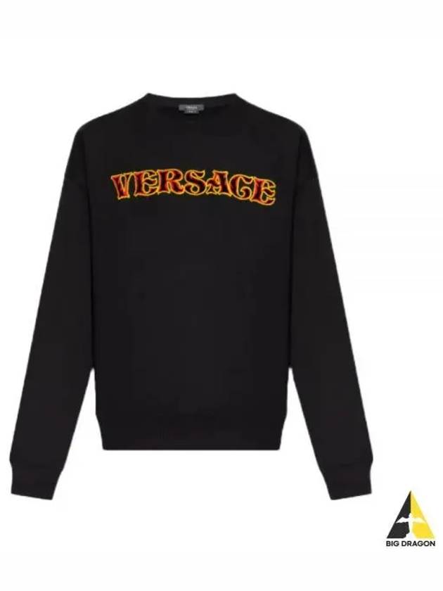 Embroidered Cotton Crewneck Sweatshirt Black - VERSACE - BALAAN 2