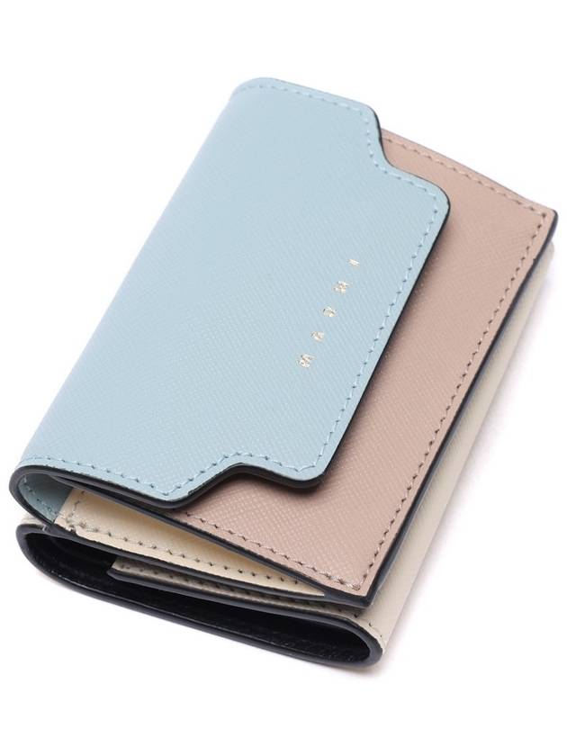 Saffiano Color Block Tri-Fold Half Wallet Blue - MARNI - BALAAN 6