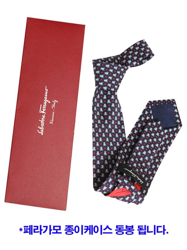 Men's Teddy Bear Print Silk Tie Navy - SALVATORE FERRAGAMO - BALAAN 6