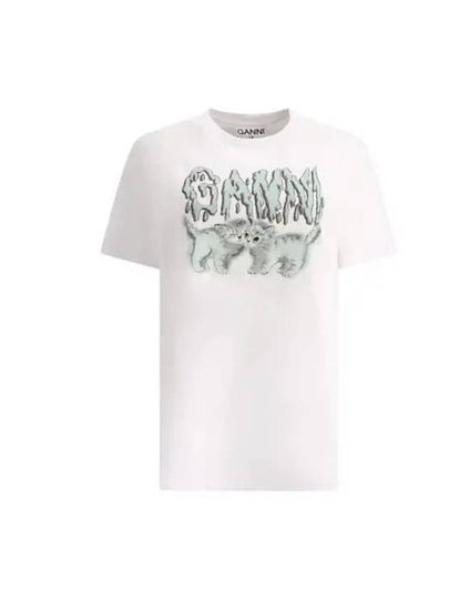 Logo Print Short Sleeve T-Shirt White - GANNI - BALAAN 2