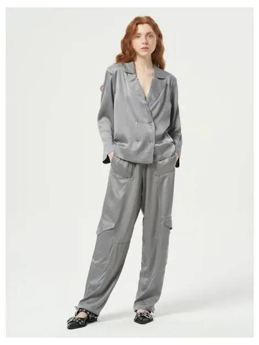 Washed Satin Pants Trousers Light Gray Domestic Product - GANNI - BALAAN 1