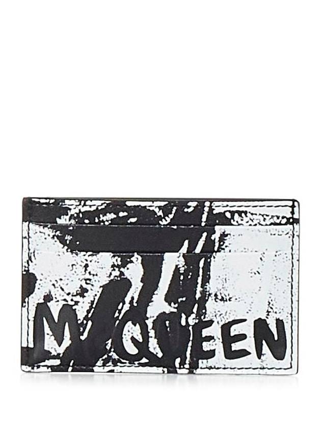 Graffiti Logo Print Leather Card Wallet White Black - ALEXANDER MCQUEEN - BALAAN 2