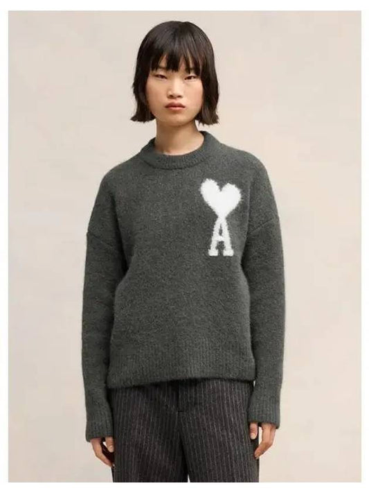 Alpaca intarsia ADC knit sweater dark gray domestic product GM0024081640288 - AMI - BALAAN 1