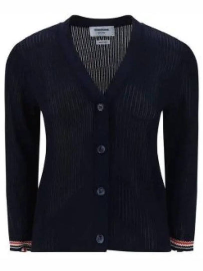 Thom Browne Pointelle RWB Striped Cardigan Navy - THOM BROWNE - BALAAN 2