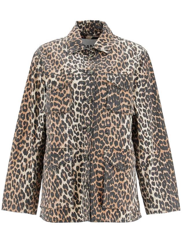 Leopard Print Cotton Canvas Jacket Almond Milk - GANNI - BALAAN 2