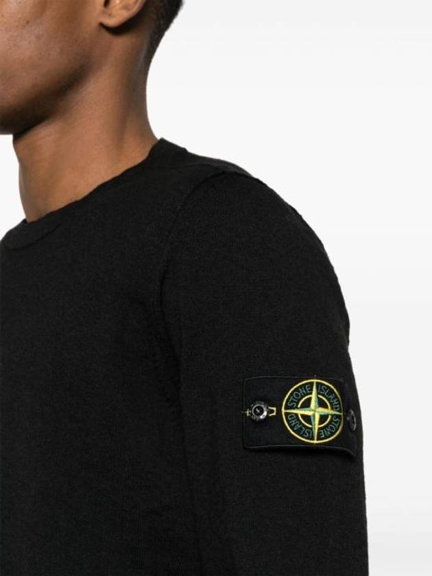 Compass Badge Ribbed Cotton Knit Top Black - STONE ISLAND - BALAAN 5