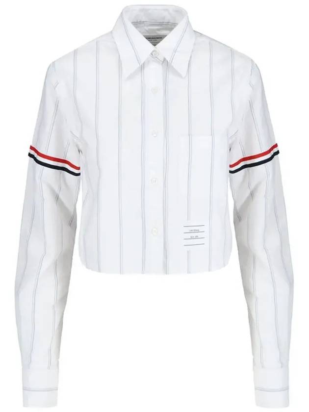 Striped Oxford Armband Crop Shirt White - THOM BROWNE - BALAAN 2