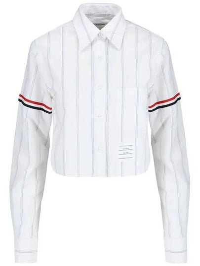 Striped Oxford Armband Crop Shirt White - THOM BROWNE - BALAAN 2