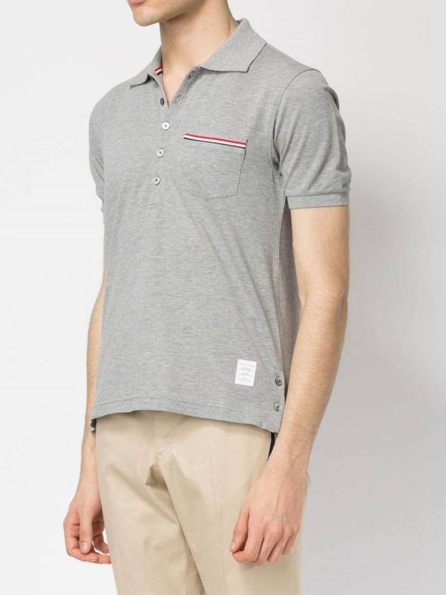 Men's Three Stripes Pocket Mercerized Short Sleeve Polo Shirt Light Grey - THOM BROWNE - BALAAN 4