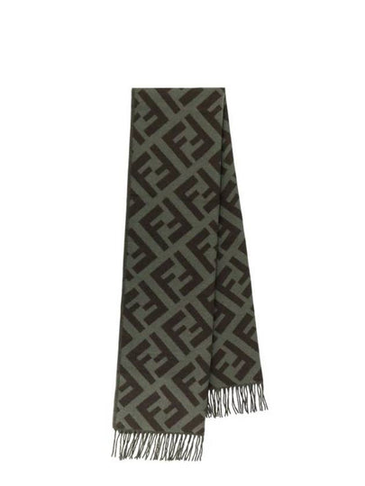 FF Motif Fringe Cashmere Scarf Green - FENDI - BALAAN 2