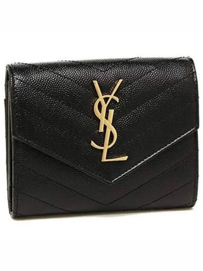 Matelasse Monogram Quilting Flap Half Wallet Black - SAINT LAURENT - BALAAN 2