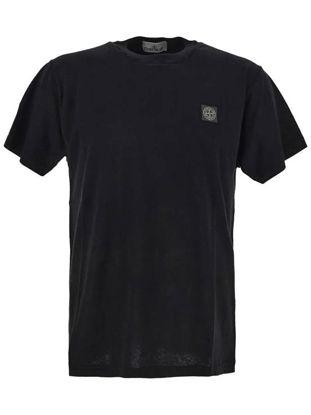 Pisato Effect Logo Patch Short Sleeve T-Shirt Black - STONE ISLAND - BALAAN 3