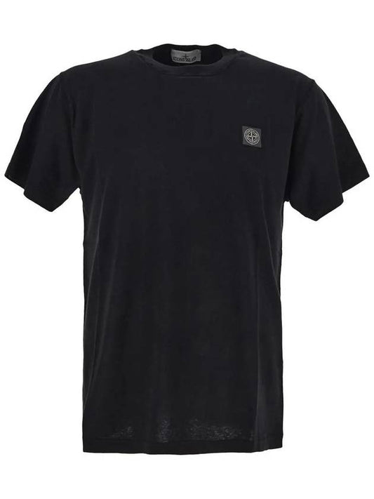 Pisato Effect Logo Patch Short Sleeve T-Shirt Black - STONE ISLAND - BALAAN 2