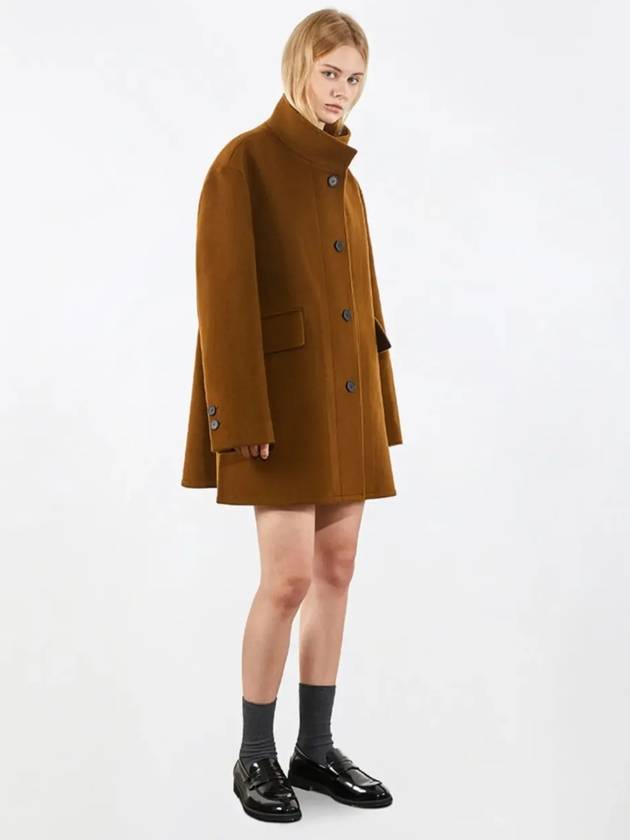 Oversized China Collar Half Coat Camel Brown - VOYONN - BALAAN 6